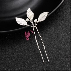 Ac metalic pentru par ACM063FF Argintiu cu Frunzulite si perle